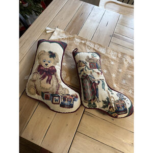 Christmas Needlepoint Stuffed Stocking Pillows Hanging
